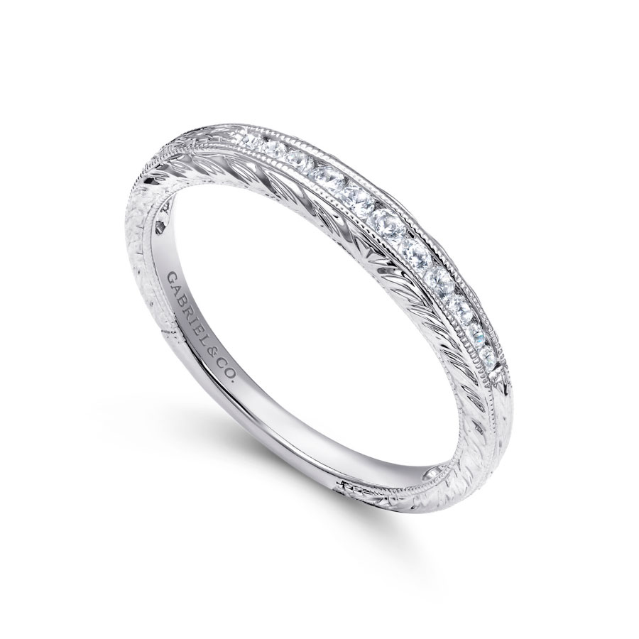 channel-set diamond wedding ring with milgrain detailing