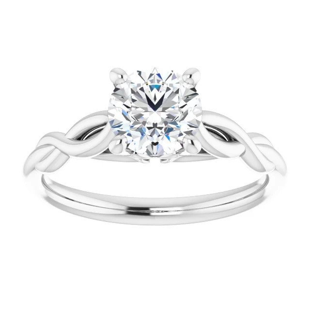 criss cross engagement ring with round moissanite center stone