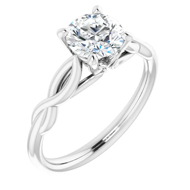 criss cross engagement ring with round moissanite center stone