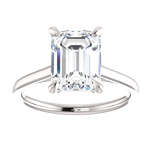 solitaire engagement ring with emerald cut moissanite center stone