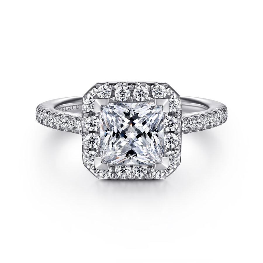 princess cut moissanite halo engagement ring with natural diamond accents