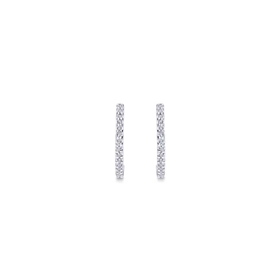 14K white gold scalloped diamond huggie earrings