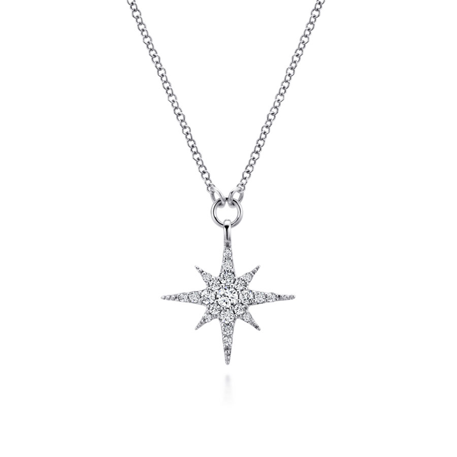 14K gold diamond starburst pendant necklace