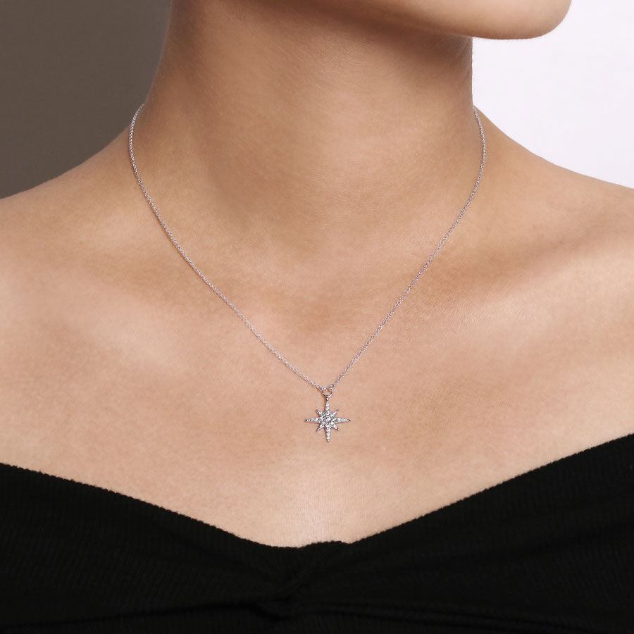 14K gold diamond starburst pendant necklace