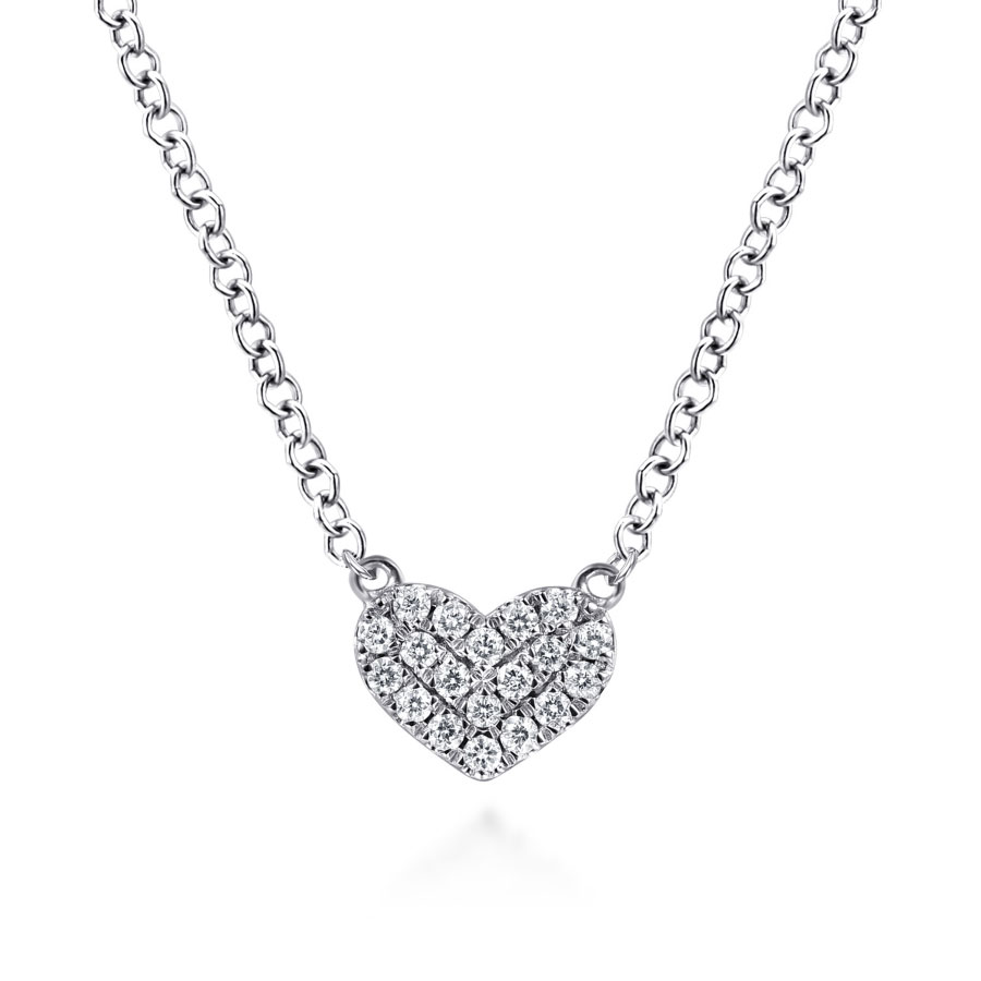14K gold pave diamond heart shaped pendant necklace