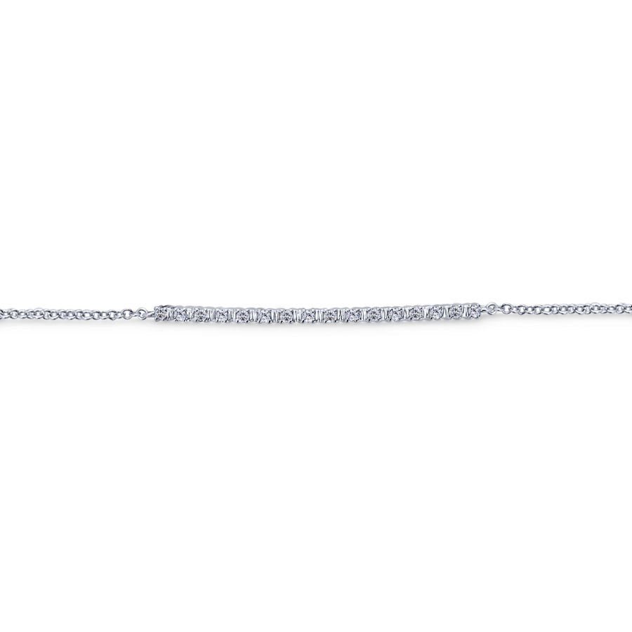 14K white gold chain bracelet with pave diamond bar