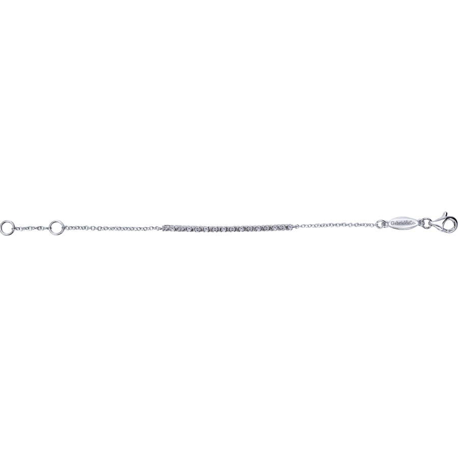 14K white gold chain bracelet with pave diamond bar