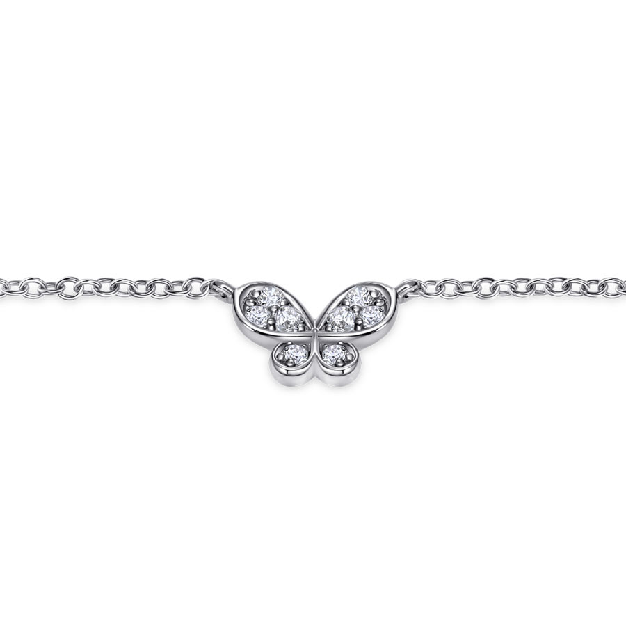 14K white gold chain bracelet with diamond accented butterfly charm