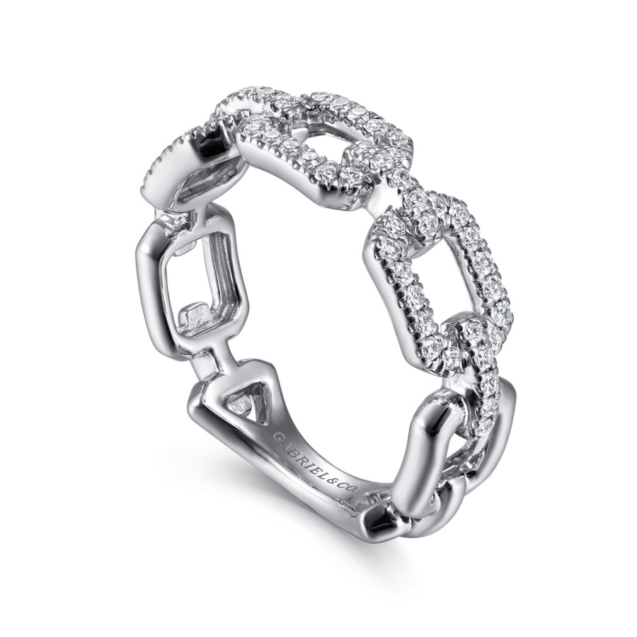 14K gold pave diamond chain link motif ring