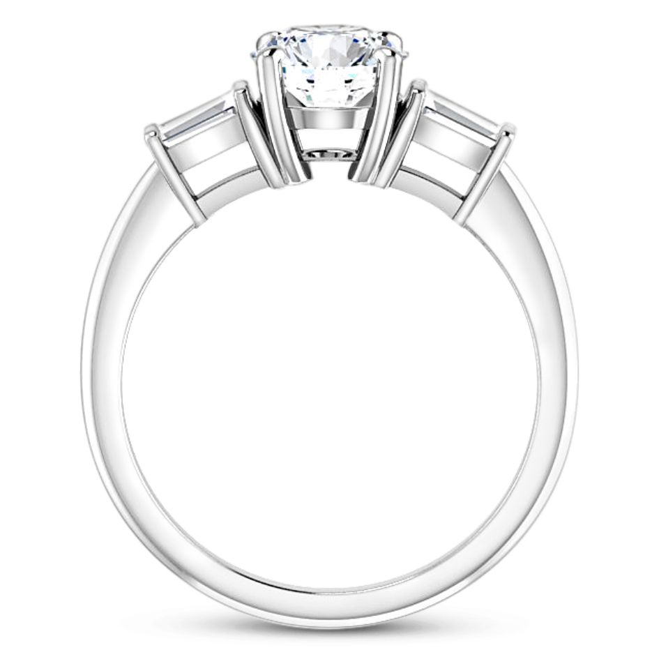 three stone engagement ring with tapered baguette diamond accent stones