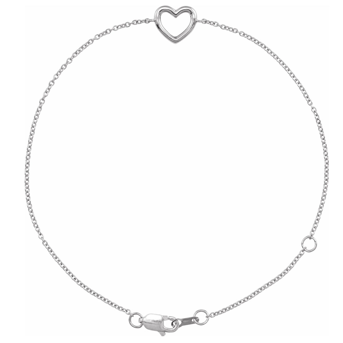 14K gold chain bracelet with polished open heart charm