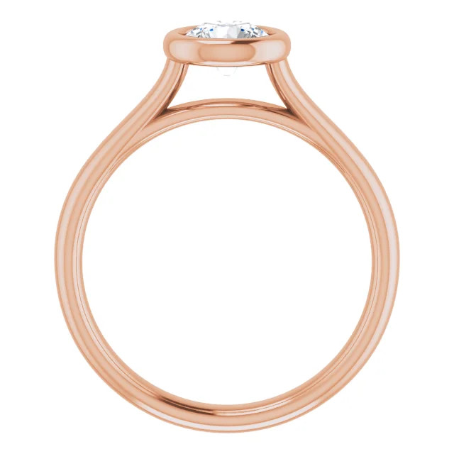 14K rose gold solitaire engagement ring with bezel set round lab grown diamond center stone and polished band