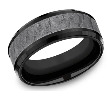 The Vesuvius 8.00 mm Black Titanium & Grey Tantalum Lava Rock Texture Wedding Ring