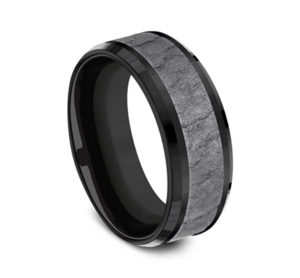 The Vesuvius 8.00 mm Black Titanium & Grey Tantalum Lava Rock Texture Wedding Ring