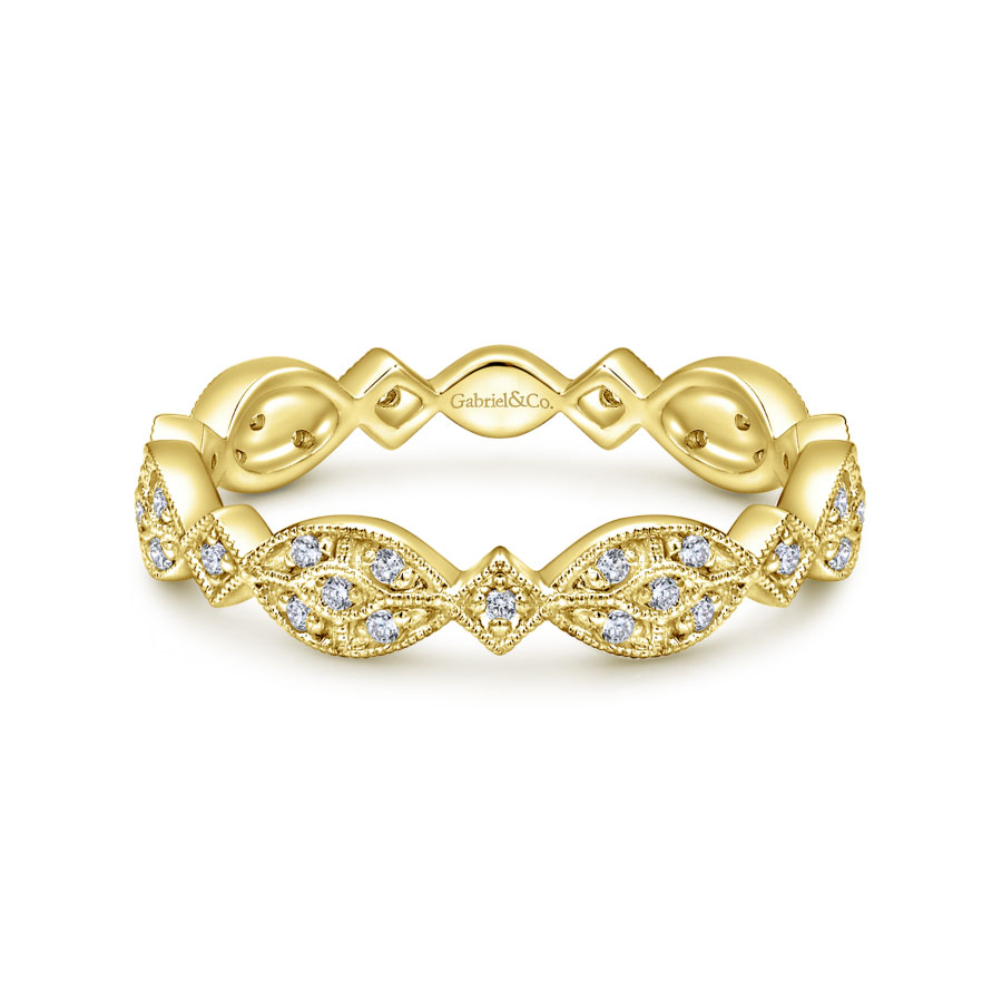 14K Gold Marquise Station Cluster Diamond Stackable Ring (1/10 TCW)