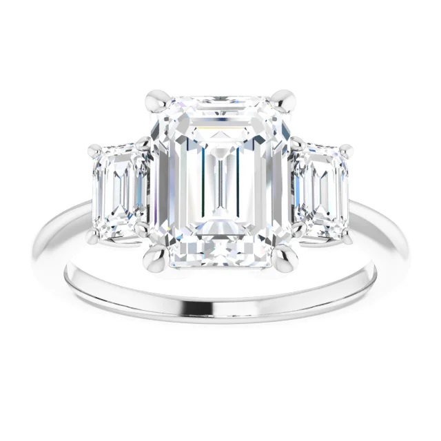 Victoria Emerald Moissanite Three Stone Preset Engagement Ring (3 1/3 CT DEW)