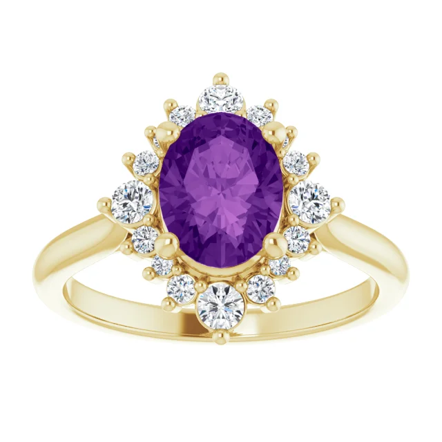 Ainsley 14K Gold Oval Amethyst Halo Preset Engagement Ring (1 3/4 CT DEW)