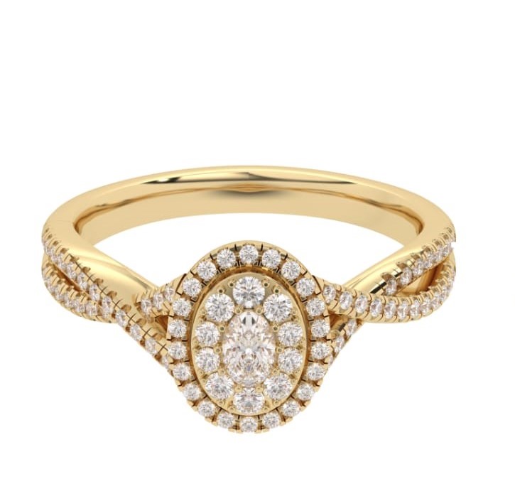 Janet 14K Gold Oval Lab Grown Diamond Cluster Criss Cross Engagement Ring (2/3 TCW)