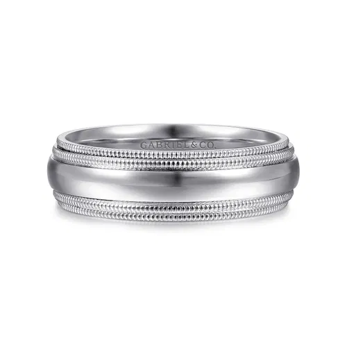 Finn High Polish Mens Wedding Band with Milgrain Edge