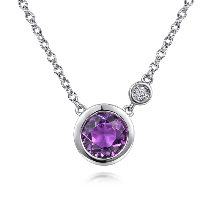 Sterling Silver Gemstone And Diamond Pendant Necklace