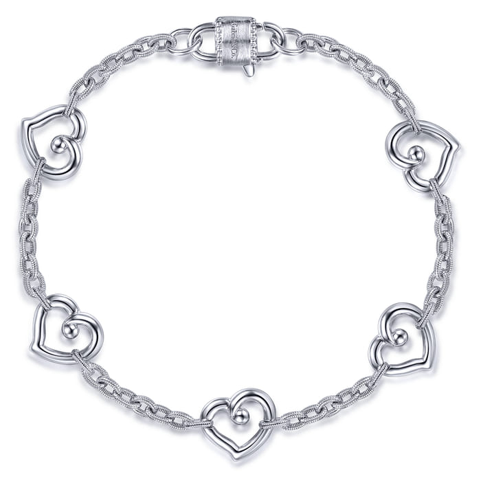 Sterling Silver Heart Station Chain Bracelet