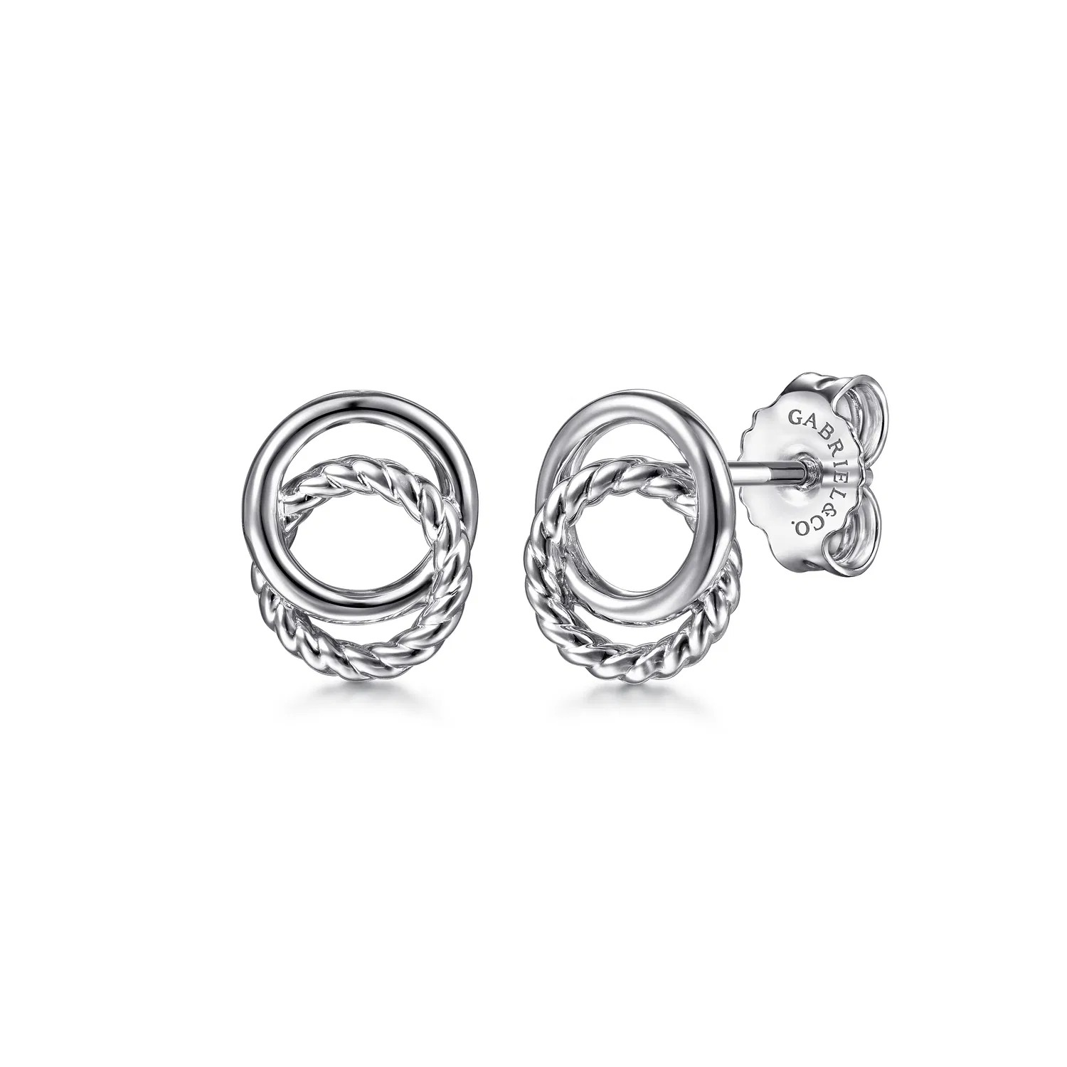 Sterling Silver Twisted Rope Double Circle Stud Earrings