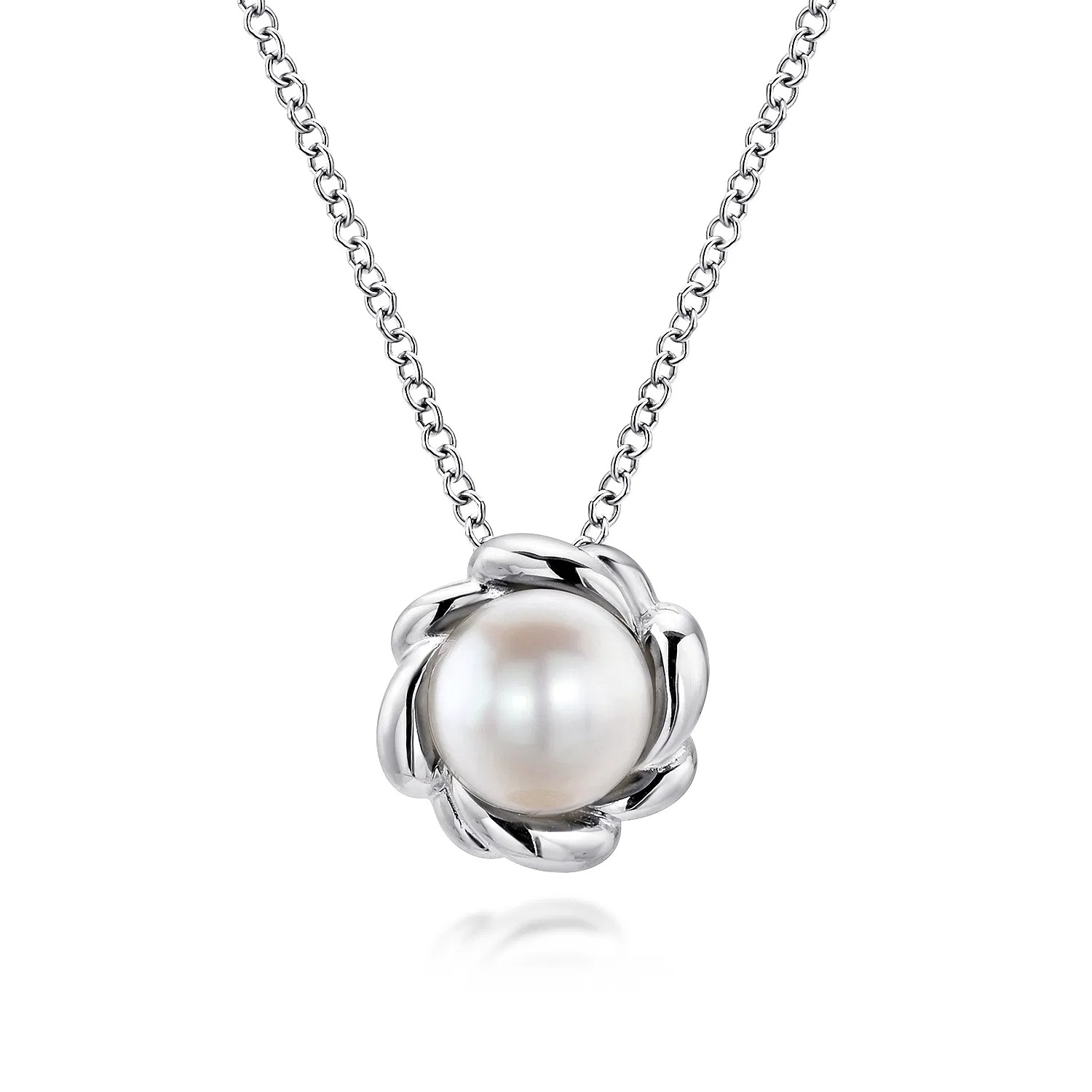 Sterling Silver Swirling Cultured Pearl Pendant Necklace
