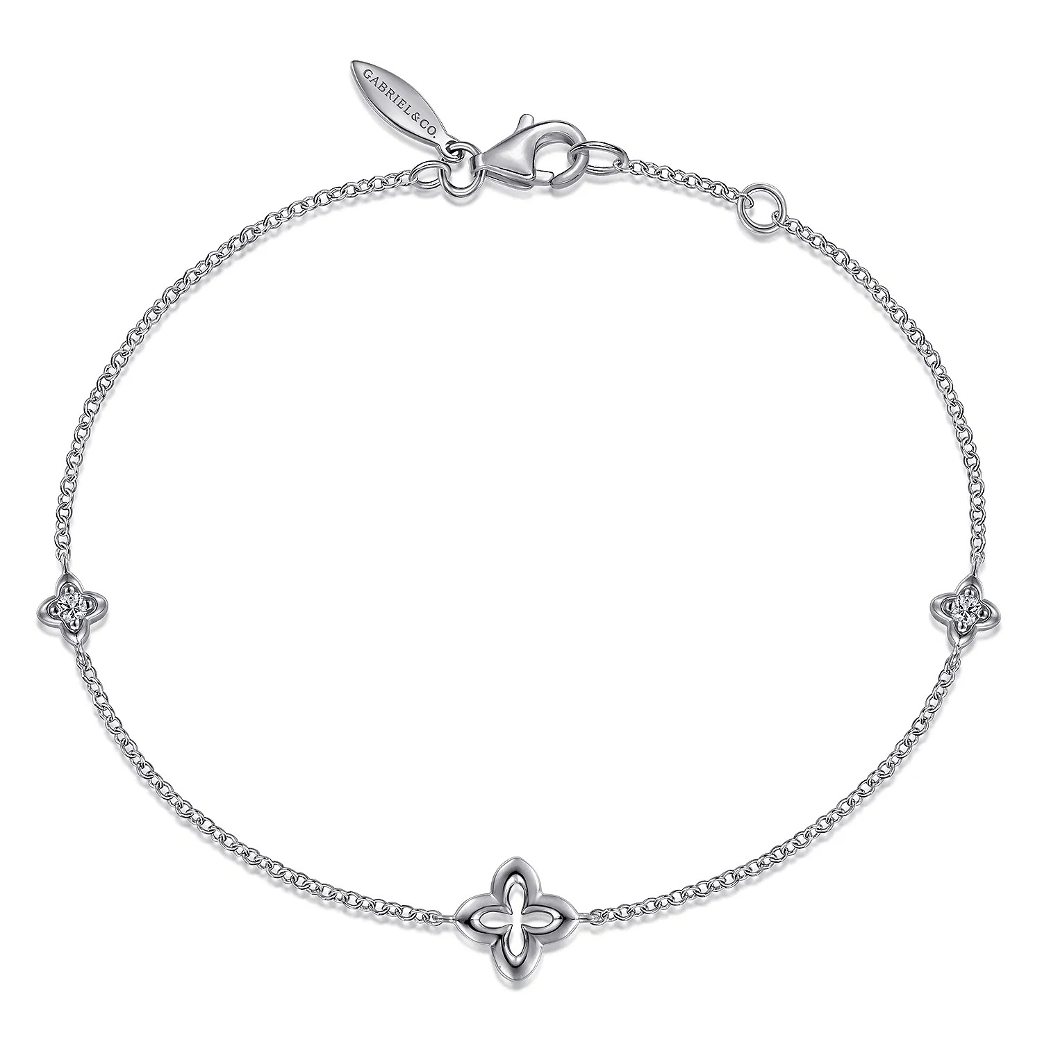 925 Sterling Silver White Sapphire Clover Station Bracelet