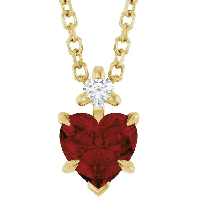 14K Valentine Heart Gemstone & Natural Diamond Necklace