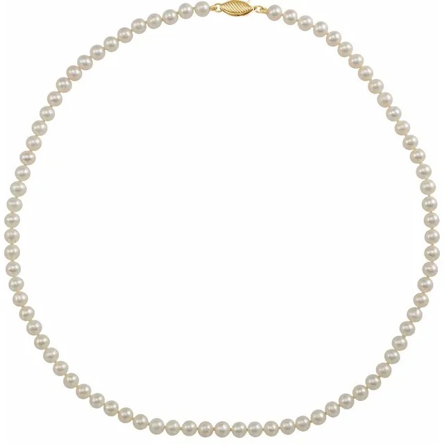 14K Yellow Cultured White Freshwater Pearl Necklace