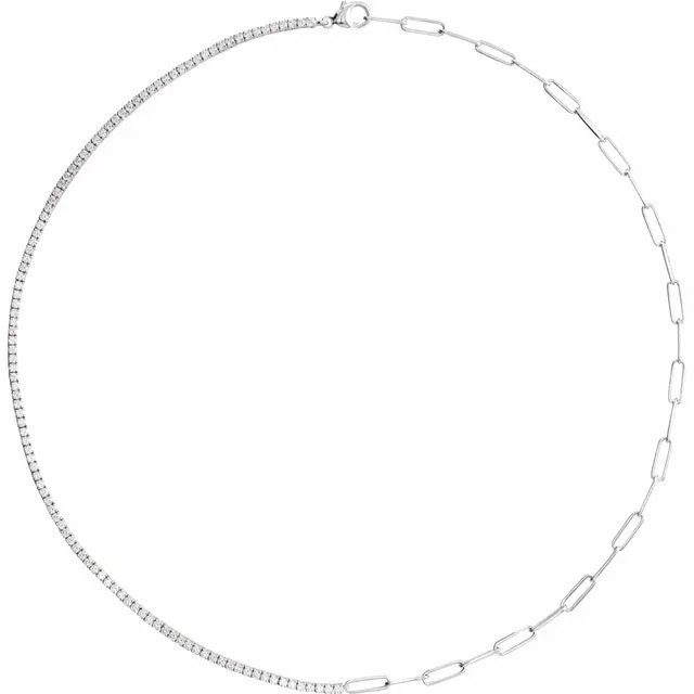 14K Half Tennis Half Paperclip Necklace (3 &1/4 TCW)