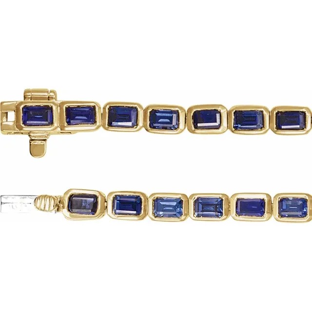 14K Emerald Cut Gemstone Line Tennis Bracelet