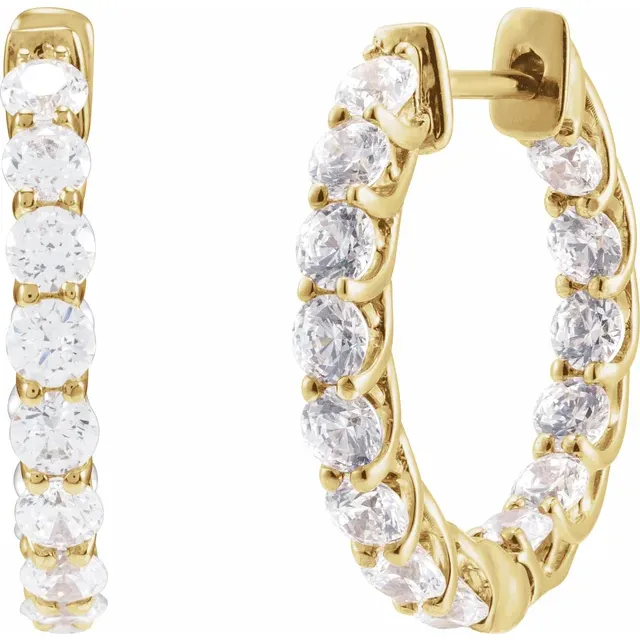 14K Round Diamond Inside Out Hoop Earrings