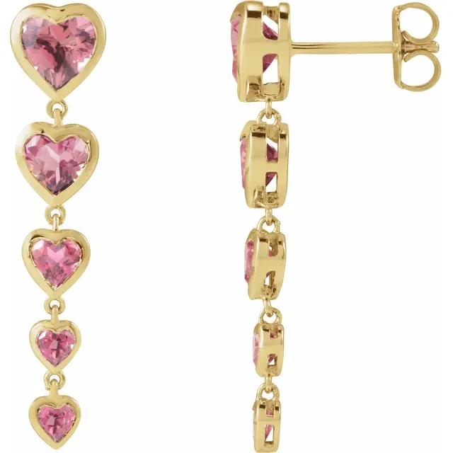 14K Natural Gemstone Heart Graduated Drop Earrings