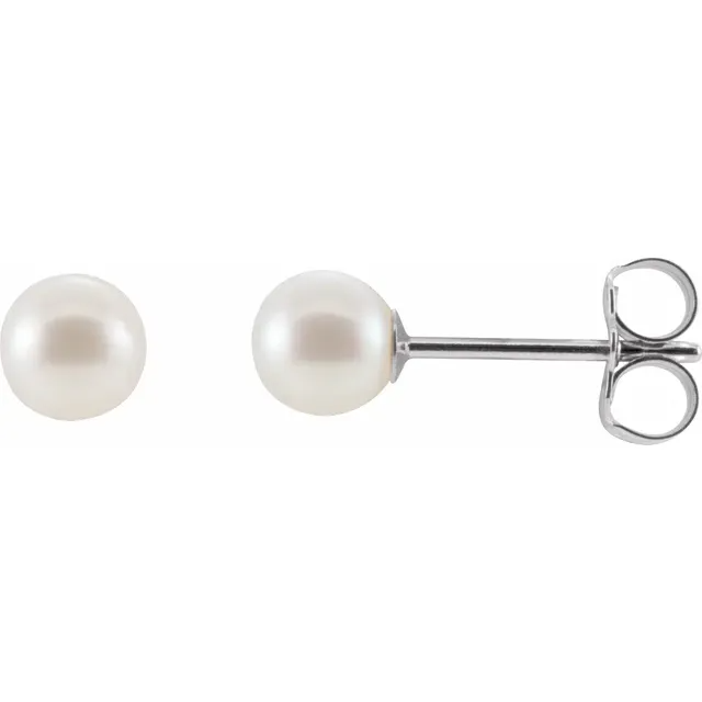 14K Gold Cultured White Pearl Stud Earrings