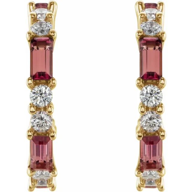 Baguette Gemstone and Natural Diamond Hoop Earrings