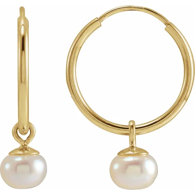 14K Yellow Gold Pearl Endless Hoop Earrings
