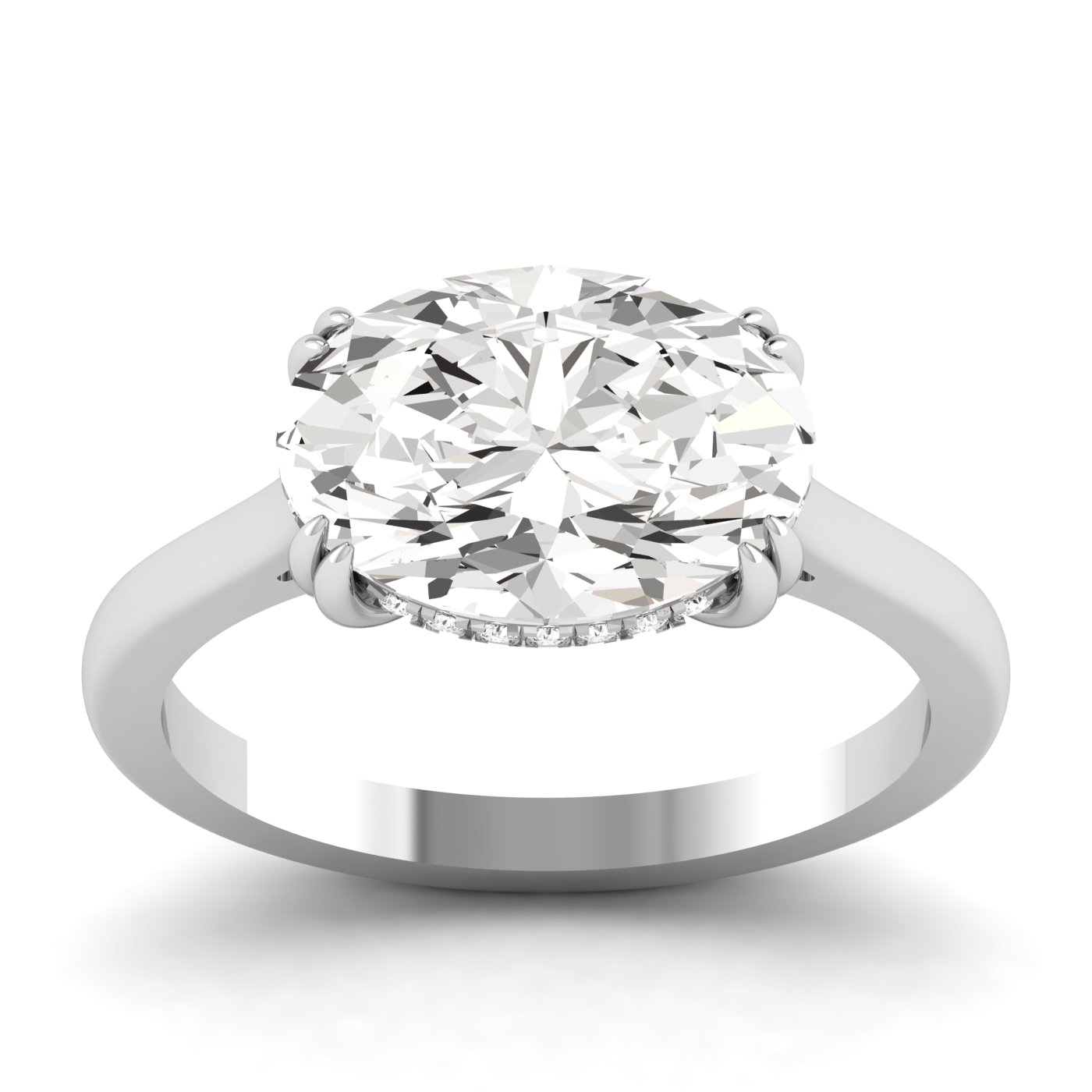 3.00ct Oval Lab Grown Diamond East West Hidden Halo with Claw Prong Preset Engagement Ring