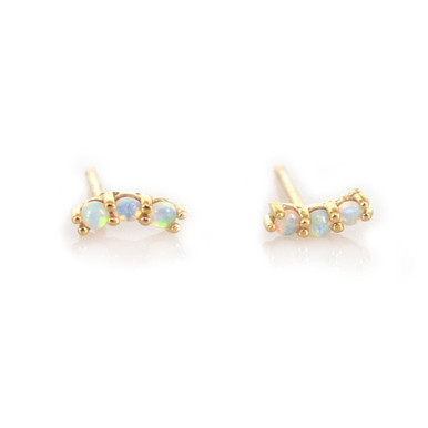 Rainbow Curve 14K Yellow Gold Mini Opal Stud Earrings