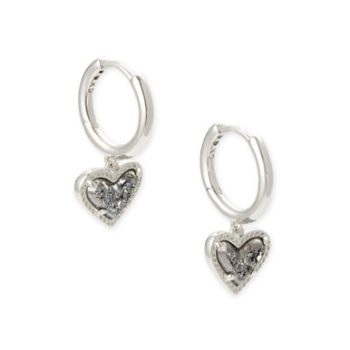 Kendra Scott Ari Heart Huggies In Platinum Drusy