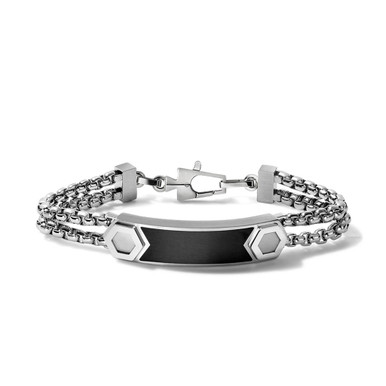 Bulova Stainless Steel Black Epoxy ID Chain Bracelet