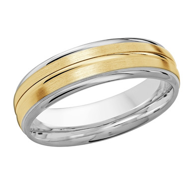 Oberon 14K Two-Tone Gold Center Groove Satin Finish Wedding Ring