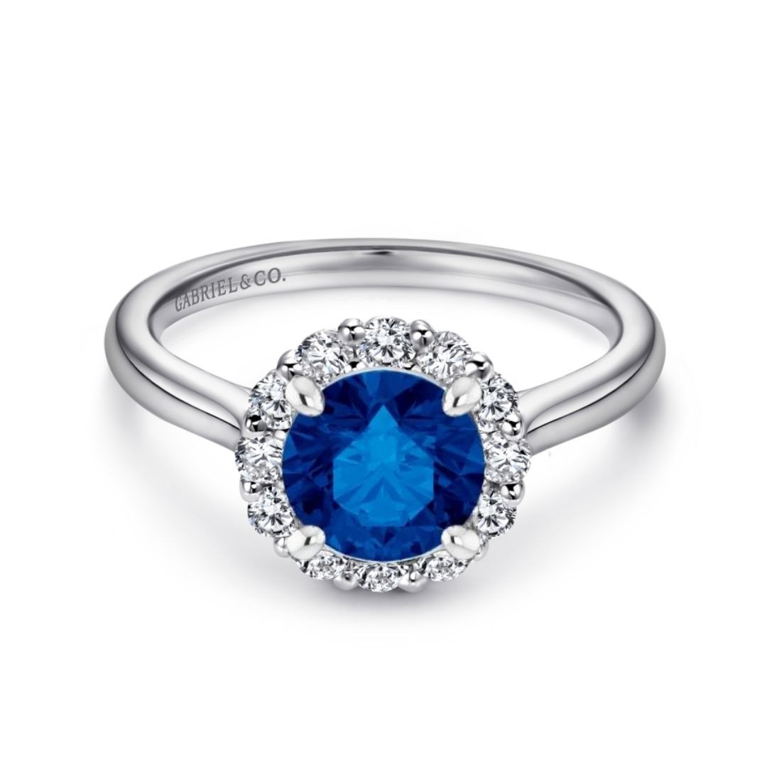 Image of Althea 14K White Gold Round Blue Sapphire Halo Engagement Ring (2 5/8 TCW)