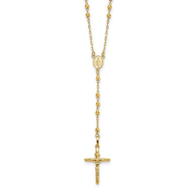 14K Yellow Gold Semi Solid Rosary Necklace