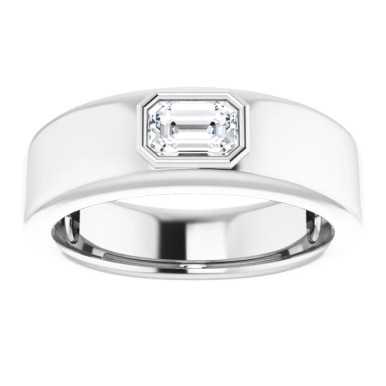 Dylan 14K Gold Bezel Set Emerald Moissanite Wedding Ring (1/2 CT DEW)