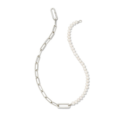 Ashton Half Chain Necklace in White Pearl