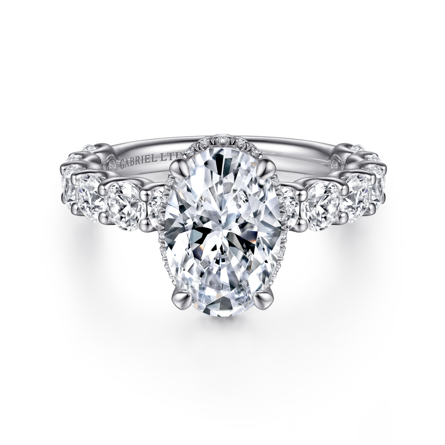 Image of Leeda Oval Moissanite Straight Hidden Halo Preset Engagement Ring (5 TCW)