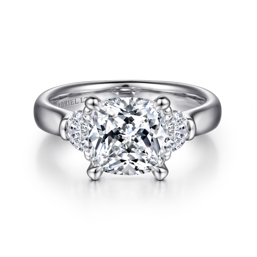 Image of Emme Cushion Moissanite Three Stone Preset Engagement Ring (2 7/8 TCW)