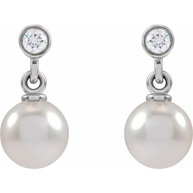 Helen 14K Gold Pearl & Diamond Drop Earrings (1/15 TCW)