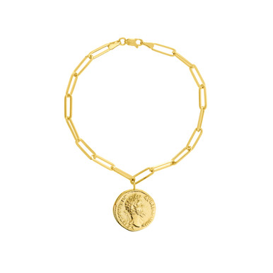 14K Yellow Gold Antique-Inspired Coin & Paper Clip Chain Bracelet